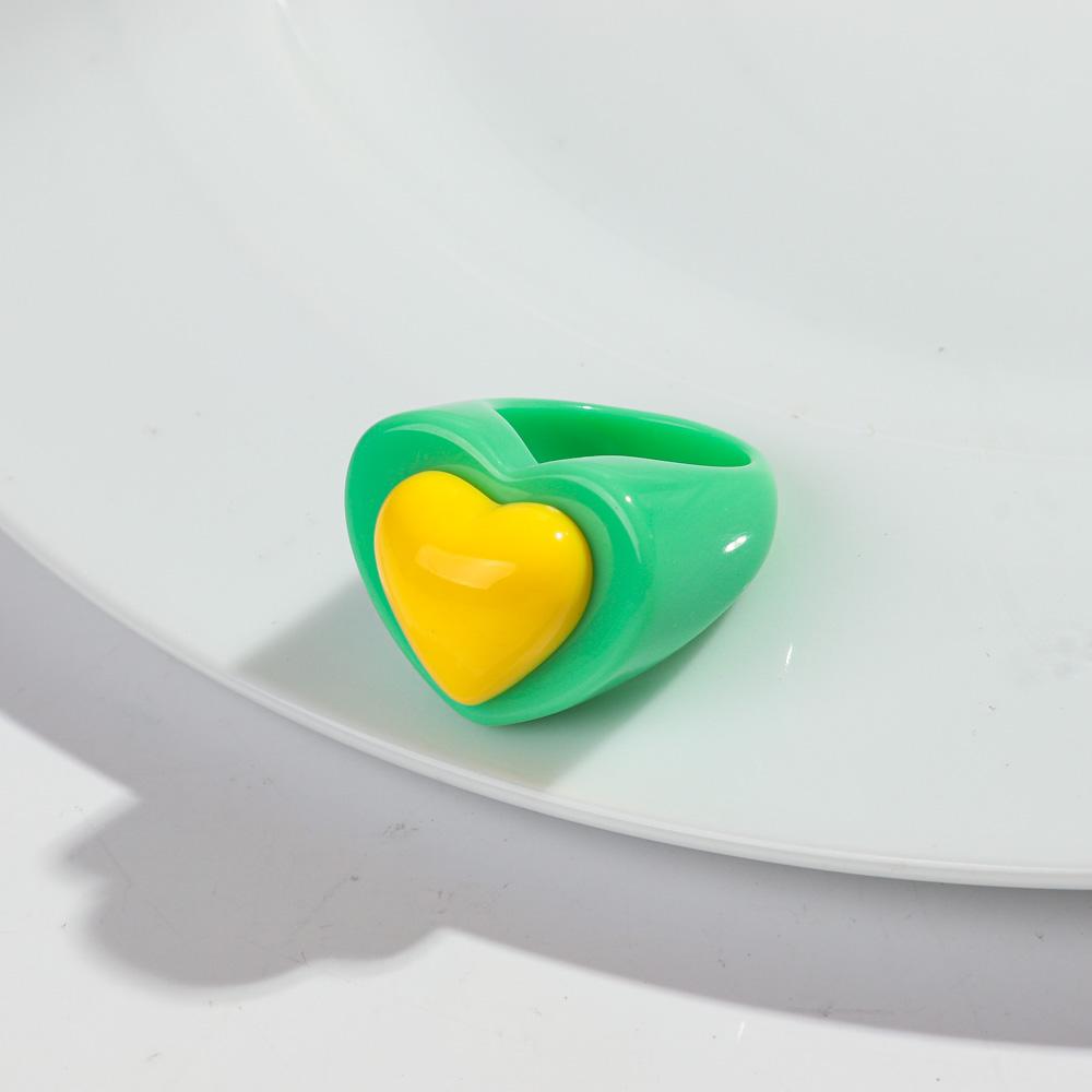 Cute Chunky Heart Acrylic Finger Rings for Women Trendy Multicolor Resin Love Bowknot Stack Ring for Women Party Jewelry Gifts