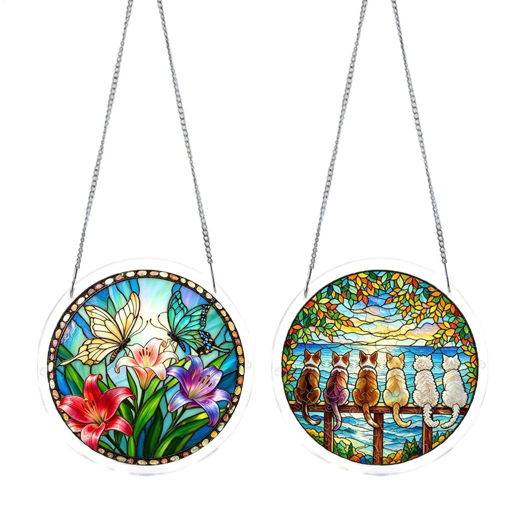 Suncatcher Ornament 19cm 2D Stained Animal Puzzle Butterfly Cat Window Decoration for Window Wall Home Living Room Bedroom