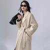 Petite Women's Mid-Length Camel Wool Coat - Loose Double-Faced Cashmere with Tie-Waist for Autumn and Winter.