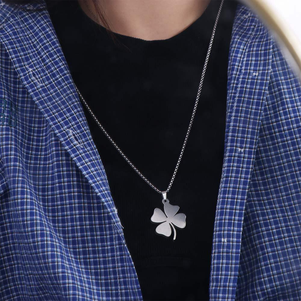 Luxuriöse Halskette mit Anhänger in Form eines vierblättrigen Kleeblatts, floraler Schmuck, silberne Schlüsselbeinkette, Geschenk