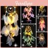 Exquisite Led Girl Heart Dream Catcher With National Feather Ornaments And Lace Ribbons