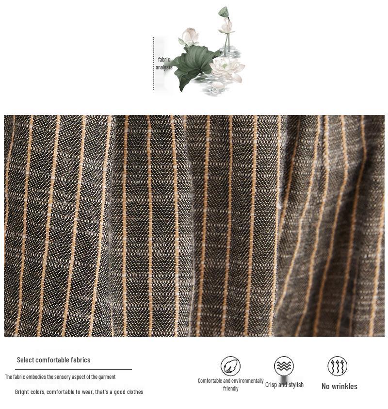 Damen 2024 Herbst Retro Baumwolle Leinen Gestreifter Blazer & Weitbeinige Hose Set