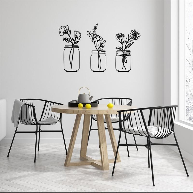 Flower Vase Wall Decorations Metal Flower Vase Sculpture HollowOut Wall Sign Sculpture Hangings Decorations for Bedroom