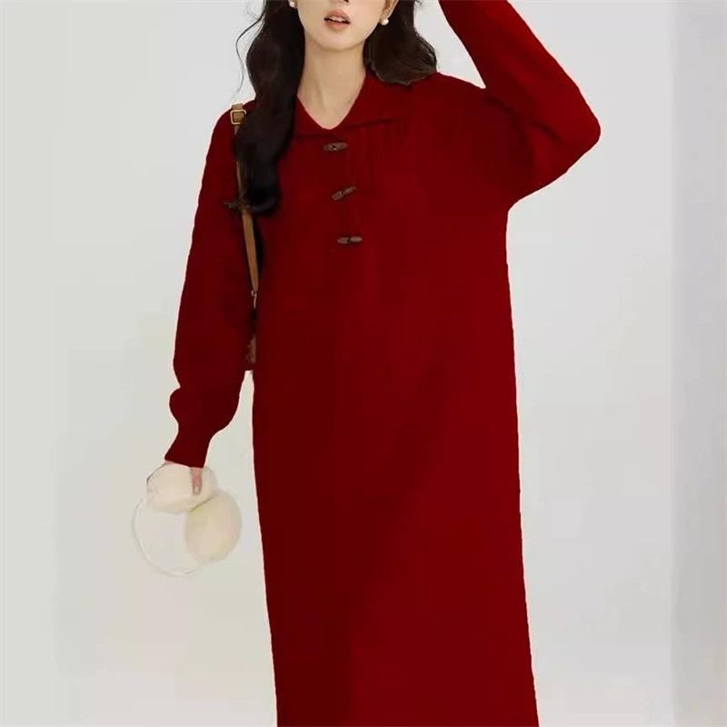 Lazy wind twist sweater dress women's autumn and winter new loose and thin versatile knitted dress women