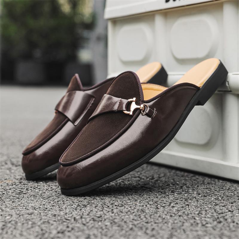 Classic Breathable Men's Half Slippers Casual Leathe Male Muller Shoes Simple Comfy Lazy Flats Handmade Casual Shoes Half Drag