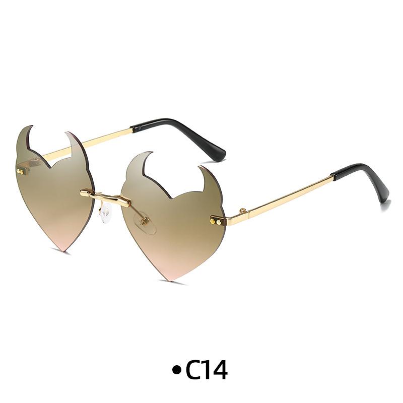 Novel Rimless Devil Ear Heart Shape Sunglasses for Women Men Trendy Creative Party Halloween Cosplay Glasses UV Protection