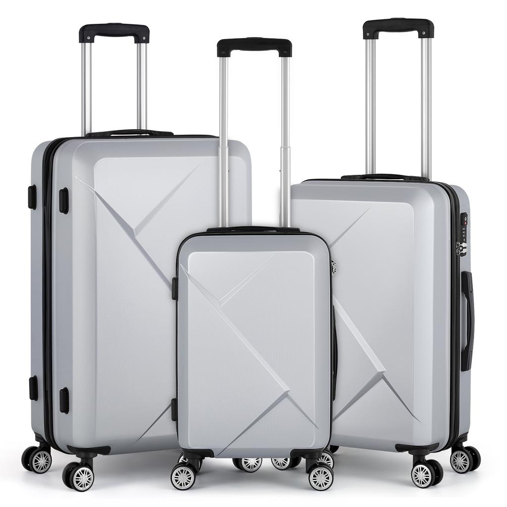 3-PC ABS 20/24/28in Luggage Set w/360° Spinner Wheels & Retractable Handle - Airline Approved Lightweight Suitcases, Smooth Zipp