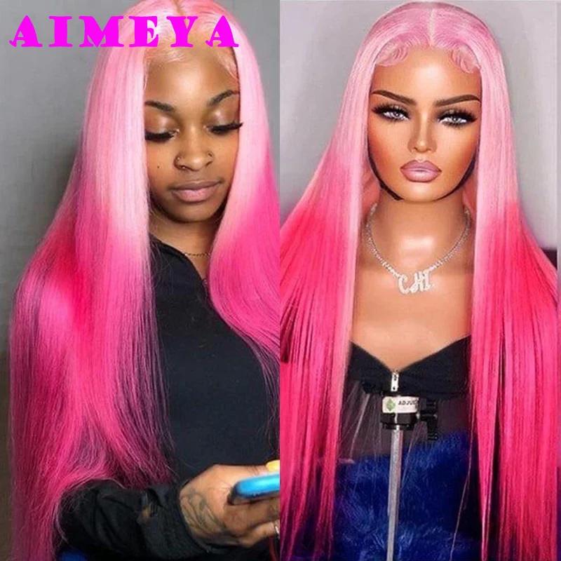AIMEYA Ombre Blue Wig Colored Lace Front Wigs for Women Long Silky Straight Synthetic Hair Heat Resistant Daily Use Cosplay Wig