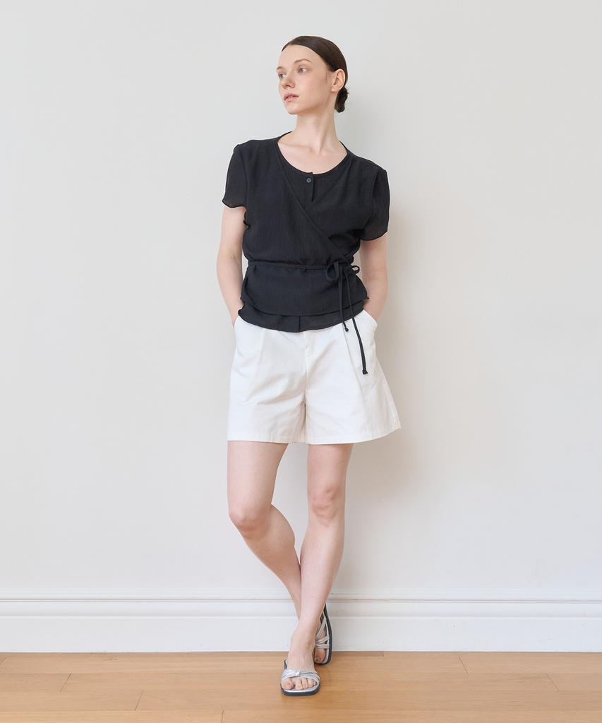 BIBYSEOB See-Through Wrap Half Blouse Black [T52]