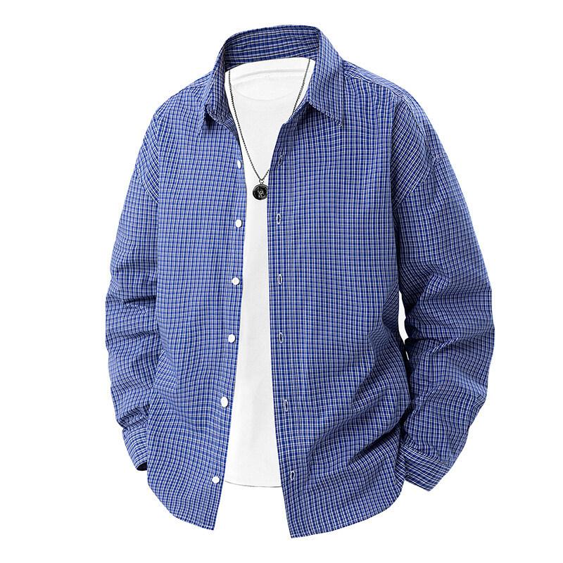 

Мужская Мода Мелкая Клетка Рубашка с Длинным Рукавом Свободная Куртка Японский Универсальный Подростковый Кардиган Рубашка 2XL