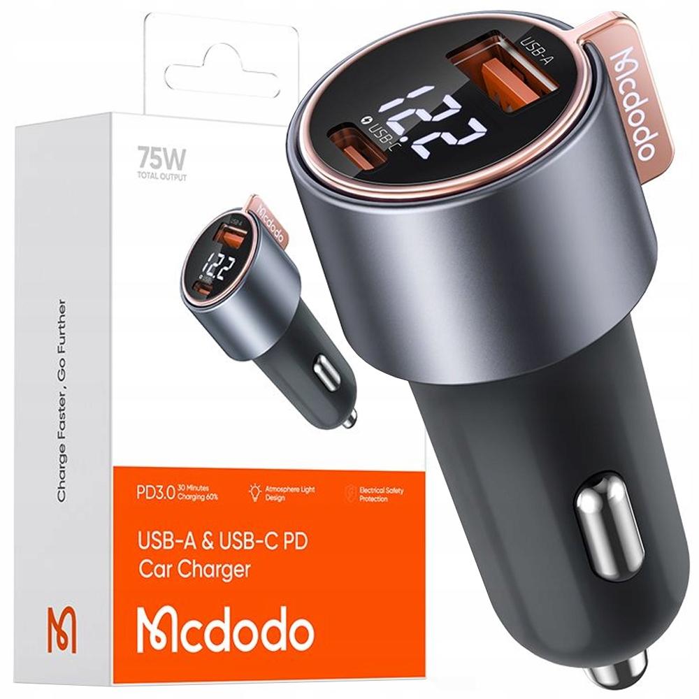 Mcdodo® GaN Autolader - Oplader - Voor telefoon - USB-C USB-A - 75W