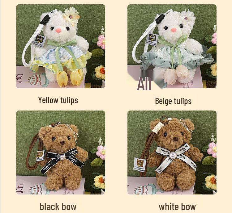 Adorable Little Bear Plush Pendant for Girls' Bags – Moe Style Doll with Flower Skirt Keychain Gift