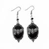 Gothic Retro Sliver Color Geometry Oval Lacework Relief Moth Skull Dangle Earrings for Women Hallowmas Mysterious Witch Jewelry