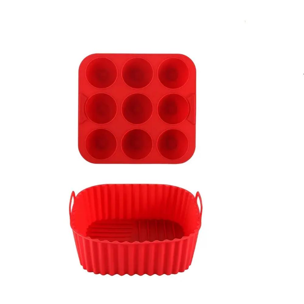2-piece square silicone air fryer inner liner, reusable silicone air fryer inner liner, food safety air fryer accessories, bakin