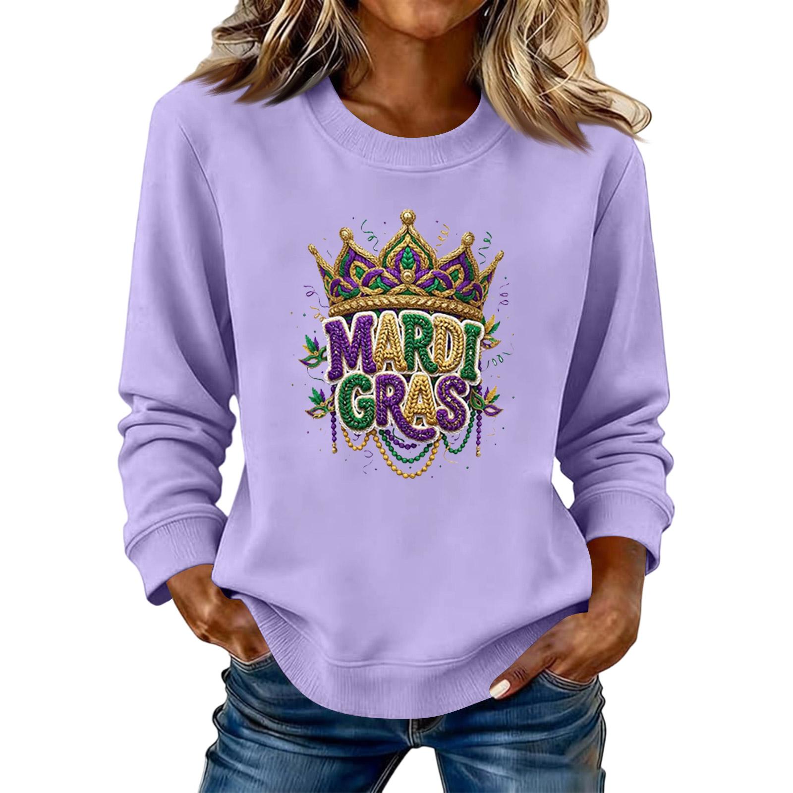 

Жіночий модний вільний світшот з довгим рукавом і круглим вирізом з принтом XL фіолетовий