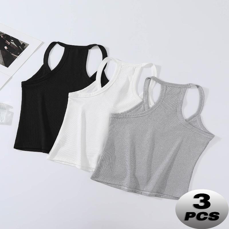 3 шт. Женский летний облегающий топ на бретелях, Дышащий, Влагоотводящий, Шикарный танк на тонких бретелях для свиданий XXL разноцветный