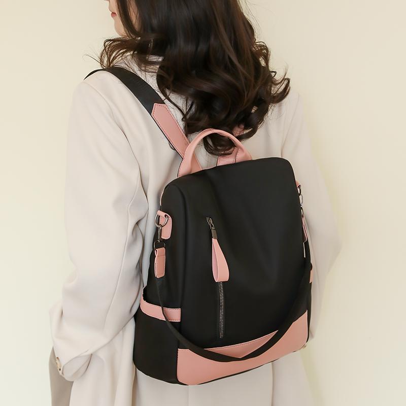 Women's Nylon Backpack Color Contrast Large Capacity Women's Backpack Mummy Bag