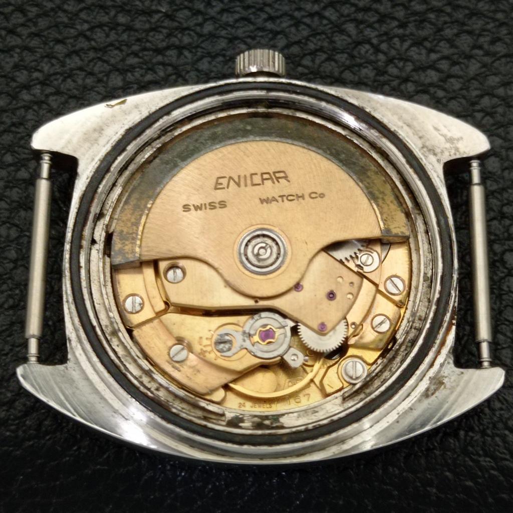 USED SWISS ENICAR AUTOMATIC 167 MENS DAY&DATE BEIGE COLOR DIAL WATCH A432796-2 R113-a432796