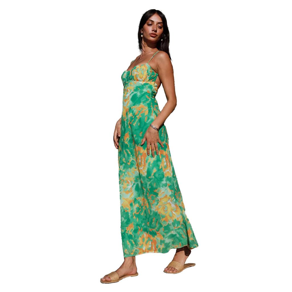 Europäischer & Amerikanischer Stil Tief ausgeschnittenes Sommerkleid mit dünnen Trägern - 23069-1