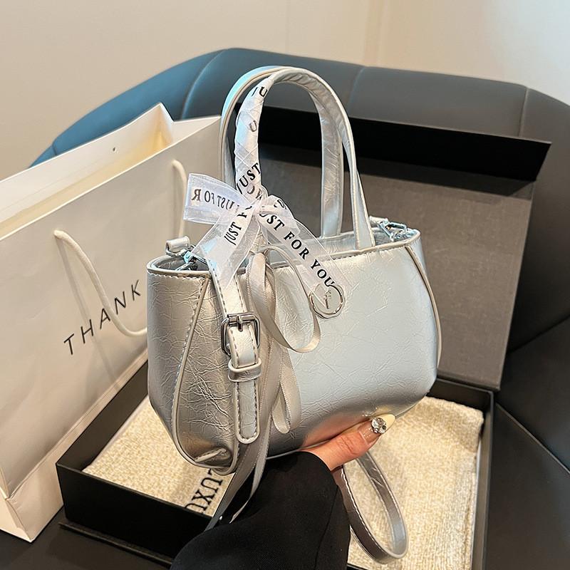 IELGY Premium Textured Versatile Shoulder Messenger Bag, Stylish Silver Portable Small Square Bag