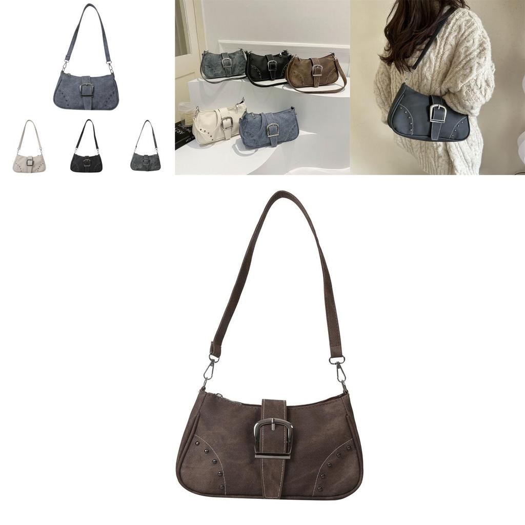 Fashion Rivet Stitching Shoulder Bag Women 2023 Winter Popular Simple Versatile Armpit Bag White Black Denim Coffee