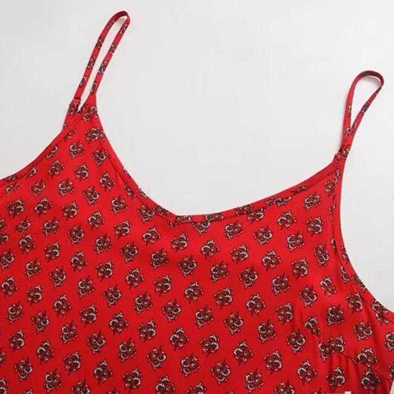 Kaslead New Women clothes Western Style Fashion Red Cashew Nut Rayon Positioning Print Suspender Skirt