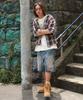 WEGO Double Knee Distressed Denim Medium Streetwear Men's Shorts, Medium, Denim,
