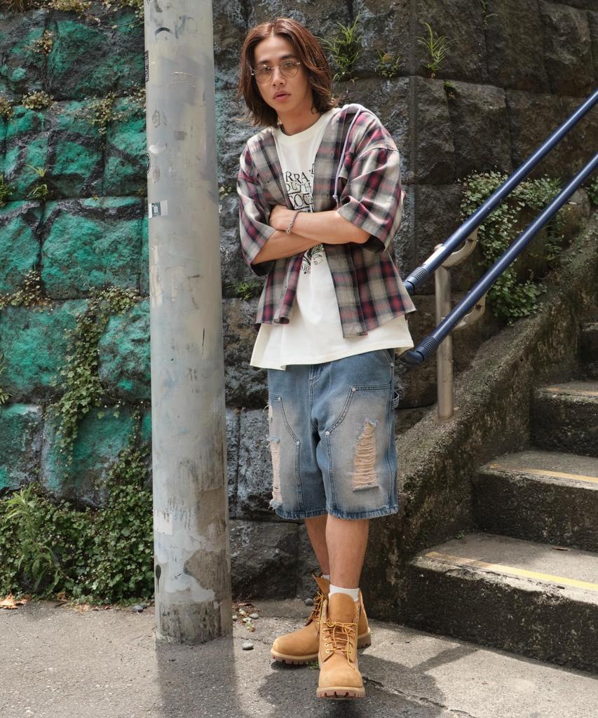 WEGO Double Knee Distressed Denim Medium Streetwear Men's Shorts, Medium, Denim,