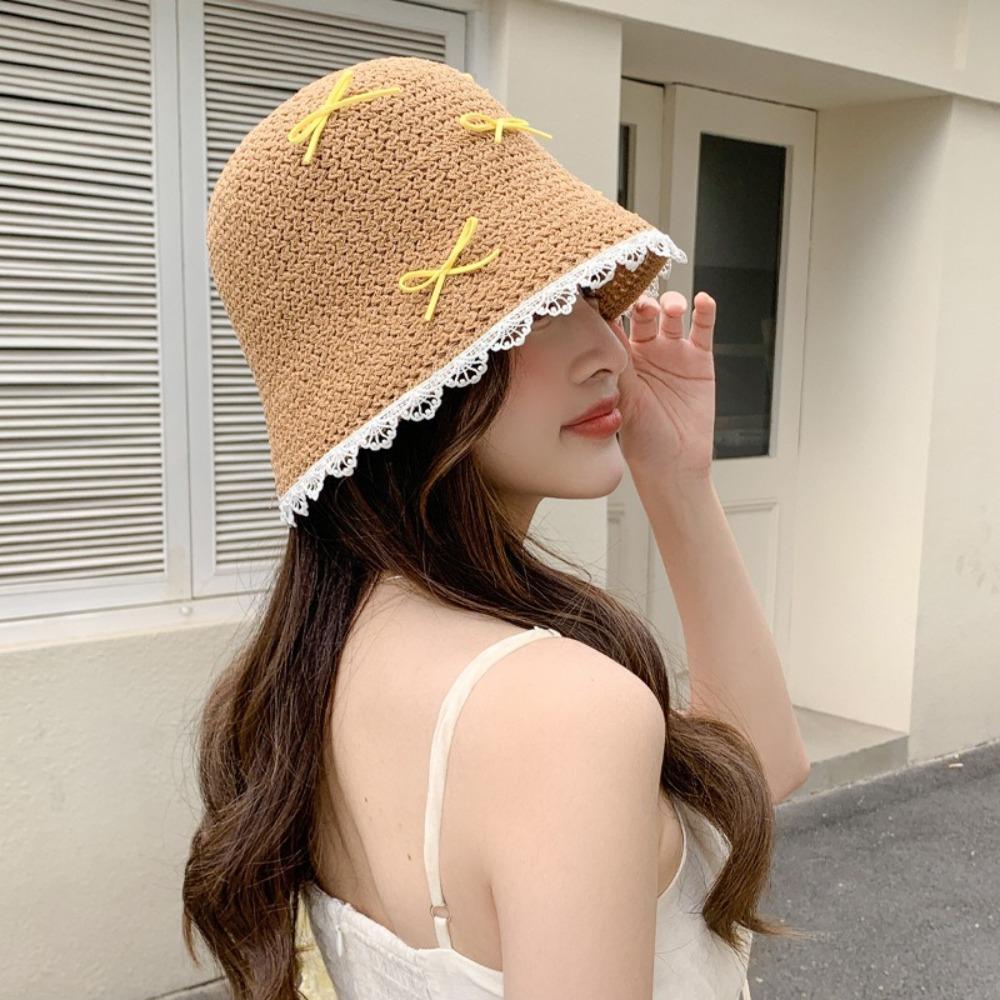 Sun Protection Bow Straw Hat Sunshade Women's Sun Hat Elegant Sunscreen Fisherman Hat  Girl