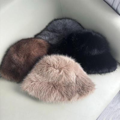 Women's Autumn/Winter Thickened Imitation Fox Fur Bucket Hat - Fashionable, Warm, Solid Color Design
