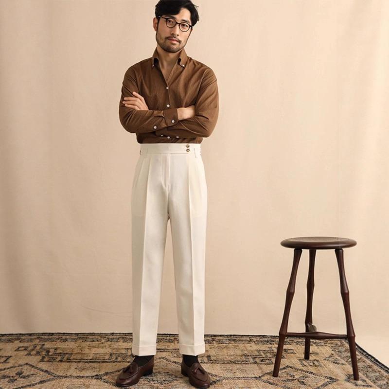 Pantaloni da abito casual da uomo a vita alta, dritti e larghi, con fibbia Naples Paris