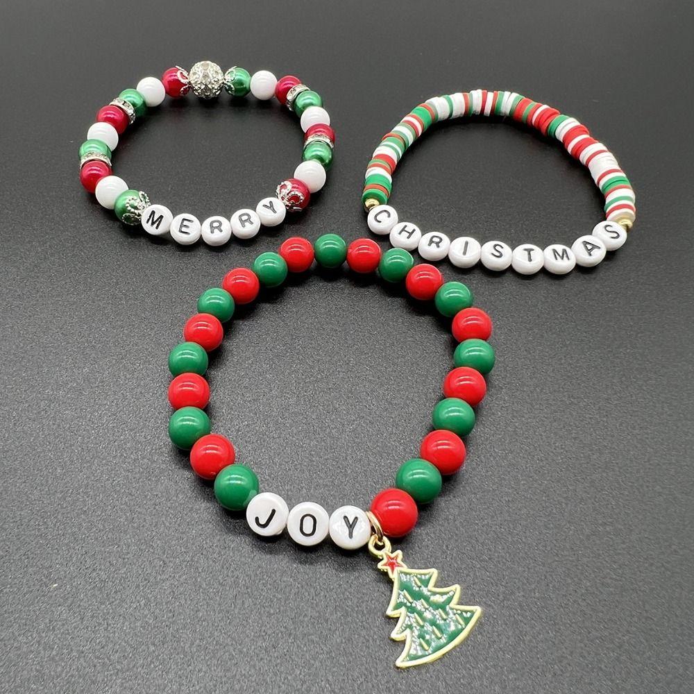 Hand Decoration Acrylic Beaded Bracelet Cute Letter Elastic Bracelet Christmas Bracelets  Women