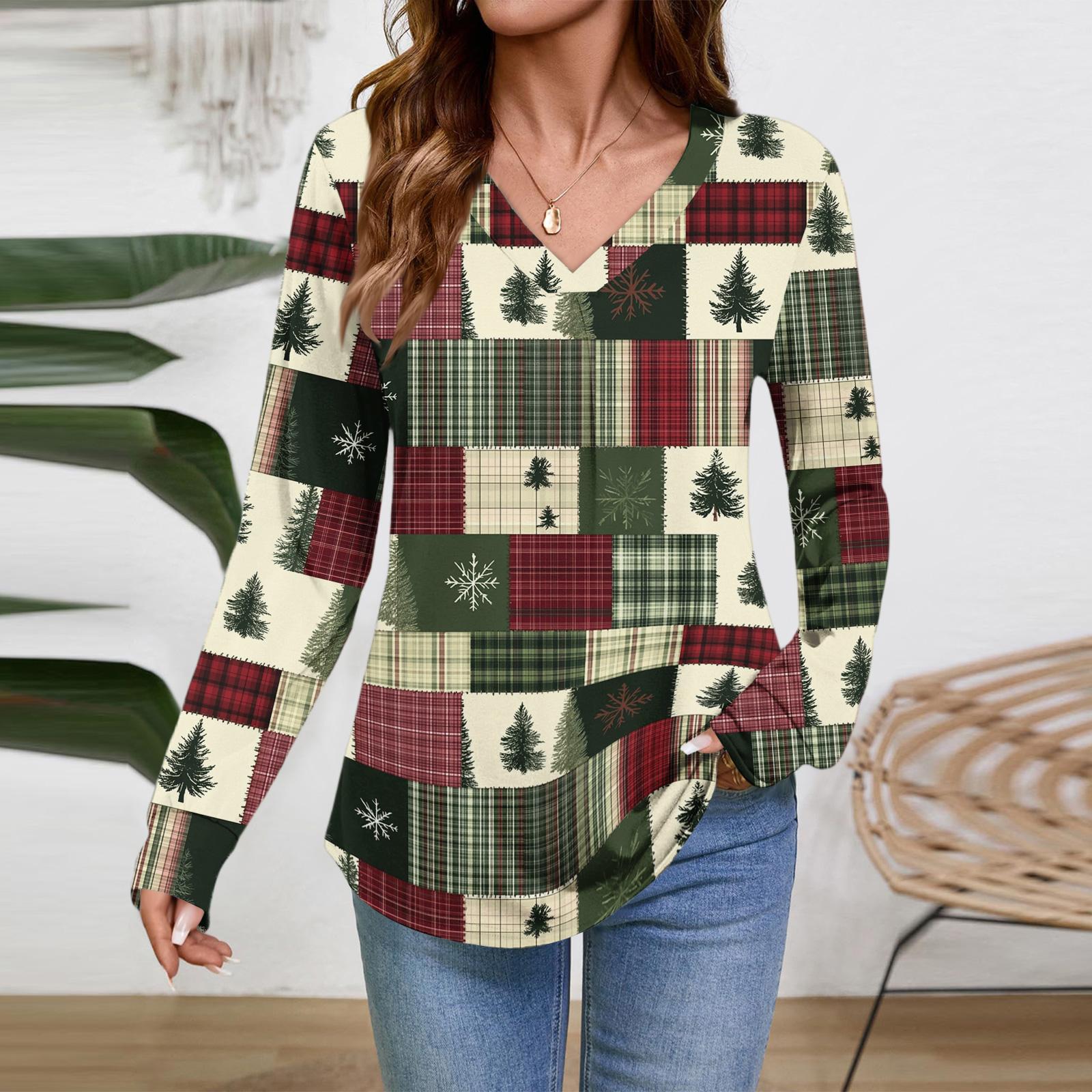 

Жіночі Топи з Довгим Рукавом Ошатно-Повсякденні Футболки з V-подібним Вирізом Базові Футболки Одяг для Відпустки Осінньої Моди S