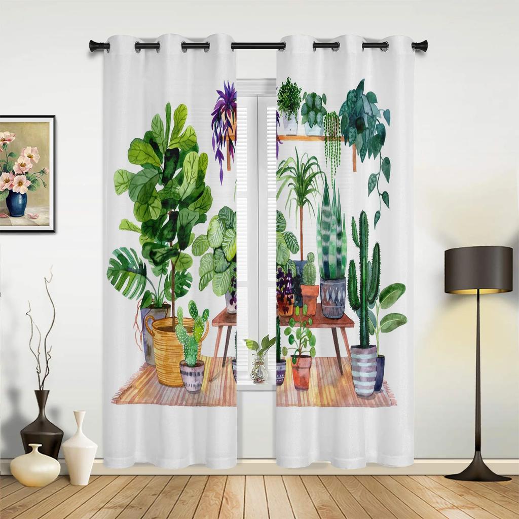 Cactus Tropical Plant Window Curtains Home Decoration Living Room Curtains Window Treatments Drapes Cortinas For Kitchen Bedroom