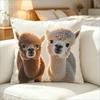 Cute Alpaca Couple Print Throw Pillow Cover, Adorable Farm Animal Decorative Cushion For Animal Lovers