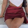 Satin High Waist Solid Color Women Drawstring Split Package Hip Pencil Skirt