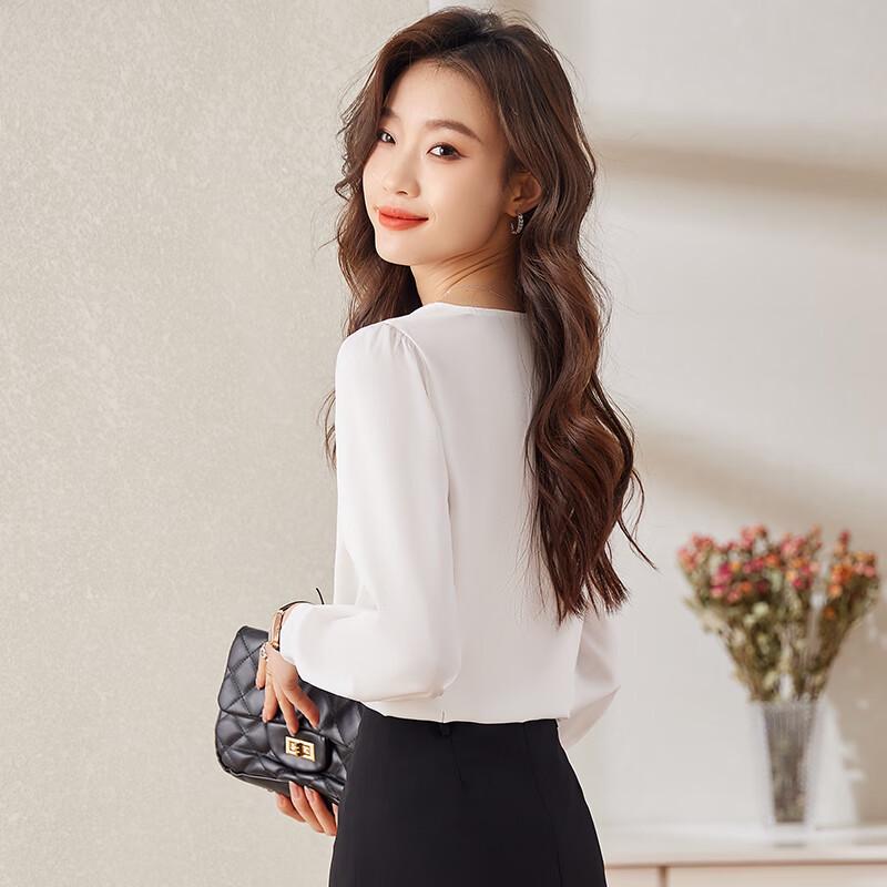 Women's Elegant V-Neck Long Sleeve Chiffon Blouse