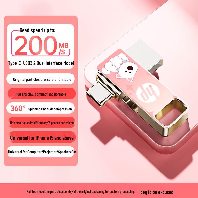 HP Pink Westie 128GB Dual-Interface USB 3.2 Flash Drive 128GB