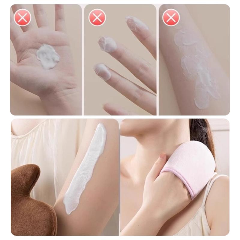 Rukavice na tělové mléko, samoopalovací rukavice, oboustranné, zabraňuje lepkavým rukou, aplikátor, rychleschnoucí flockovací rukavice, aplikátor na make-up