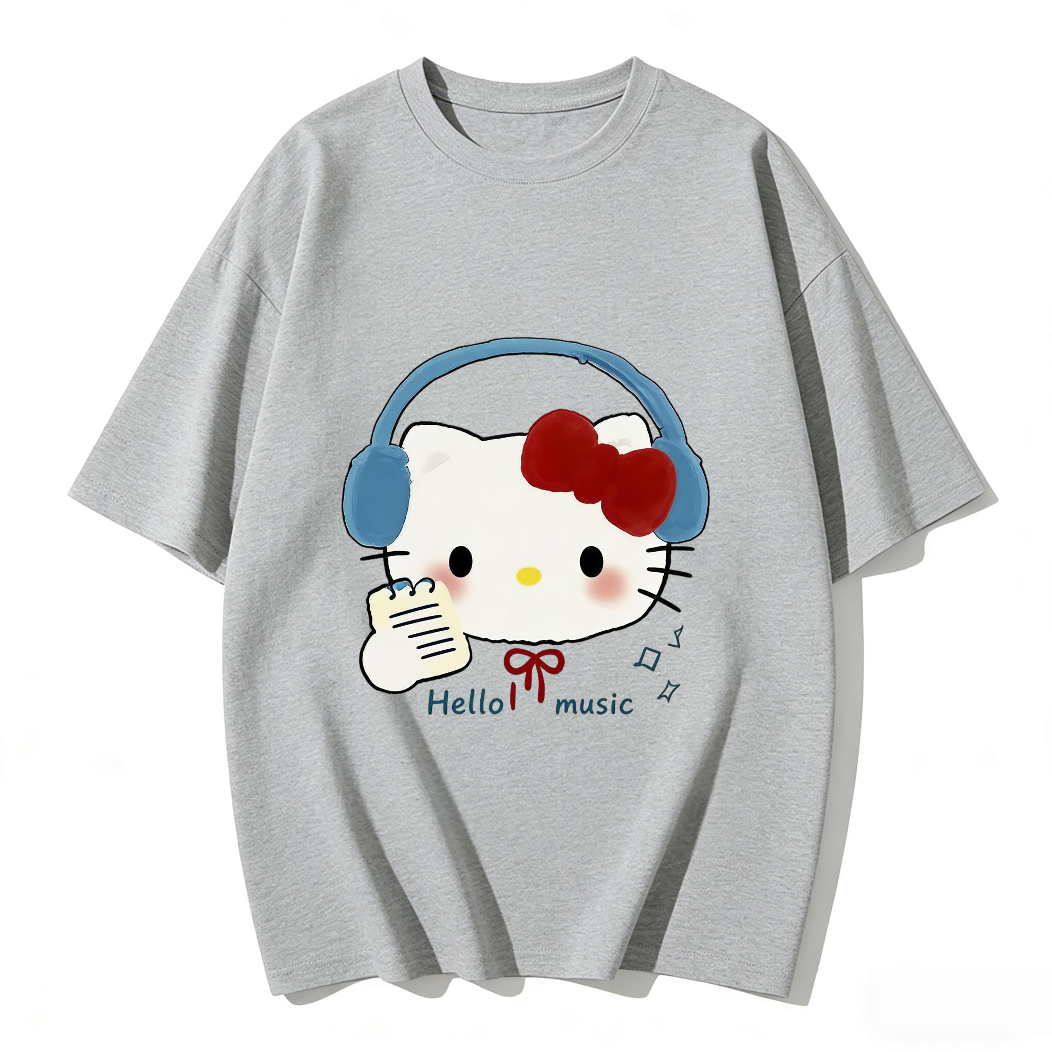 

2026 New Arrival Kawaii Headphone Hello Kitty Music Print Couple T Shirts Casual Family Matching Outfits Parentchild Tees Tops S