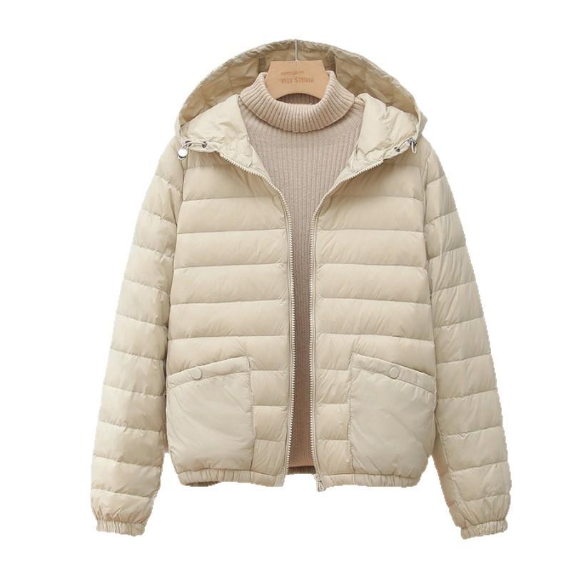 Fashion autumn and winter new short light and thin hooded down jacket white duck down warm casual portable jacket women