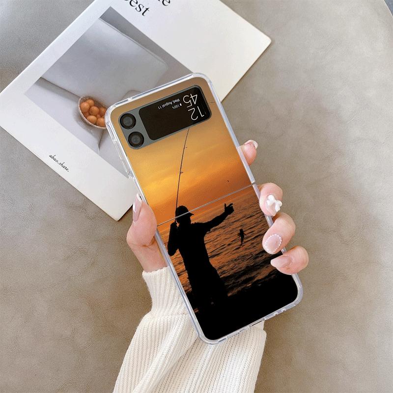 Fishing Rod At Sunset Scenery Pattern Clear Phone Case for Samsung Galaxy Z Flip 7 Flip 6 5 4 3 Folding Cover for Z Flip7 Flip5