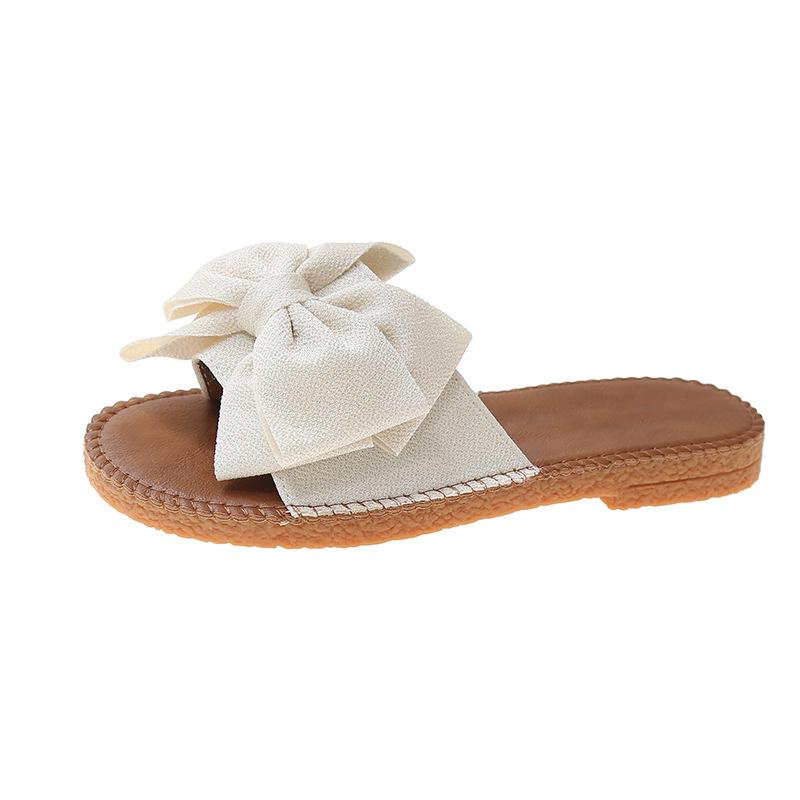 Cloth Slippers Women's Summer New Soft Bottom Bow Flat Heel One Word Sandals Fashion Wear Sweet Sandals Explosion