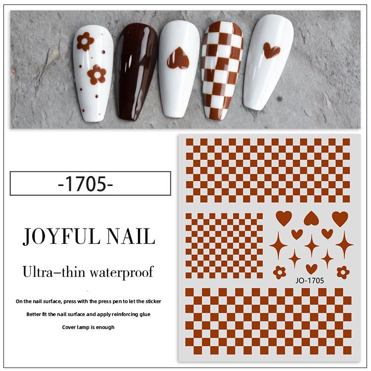 Checkerboard Nail Art Stickers: Black & White, Ultra-Thin, Adhesive Back, Cute Hollow Cartoon Design