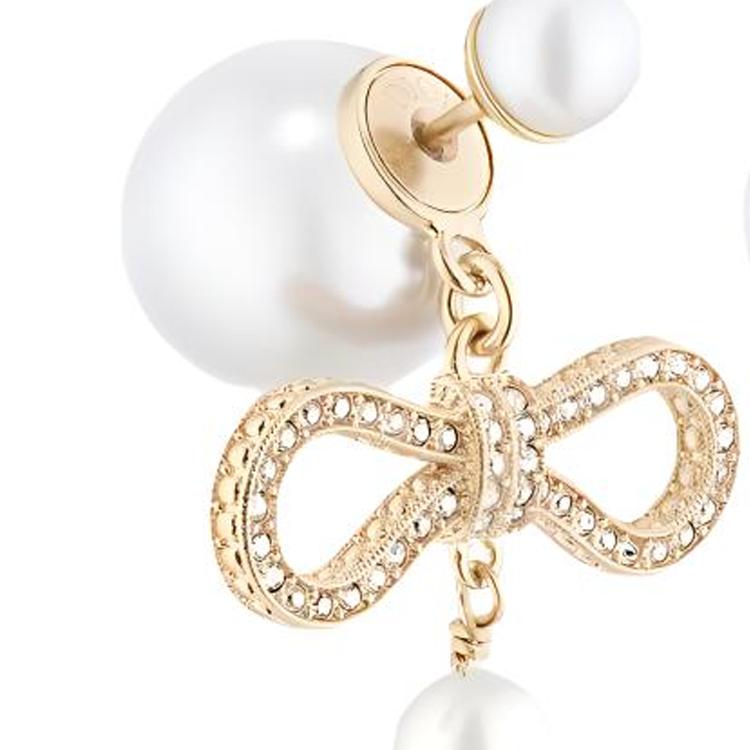 Dior Bow Tie Crystal-Studded Pendant Earrings Women earrings Champagne E3630WOMCY-D03S
