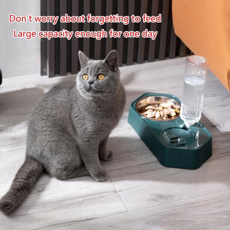 Elevated for Cat Bowl Raised Food Bowls Dish Set with No-Spill Food Water Dispenser Anti-Split