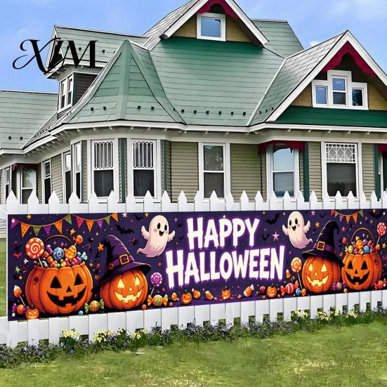 Indoor Wall Hanging Decor Halloween Fence Banner, 118 x 20 Inch Large Yard Sign Banner Flag, Scary Script Killing Game Decorations Party Backdrop