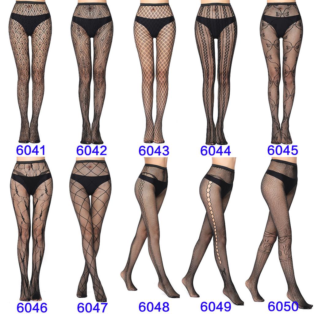 Warp Knitted Seamless Trend Jacquard Fishing Net Socks, Little Love Tiger Pattern Grid Black Stockings