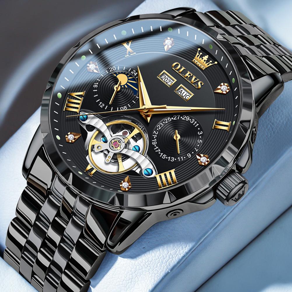 OLEVS Multifunctional Tourbillon Mechanical Men's Watches Water Resistant Automatic Self-Wind Skeleton Watch Men Relojes