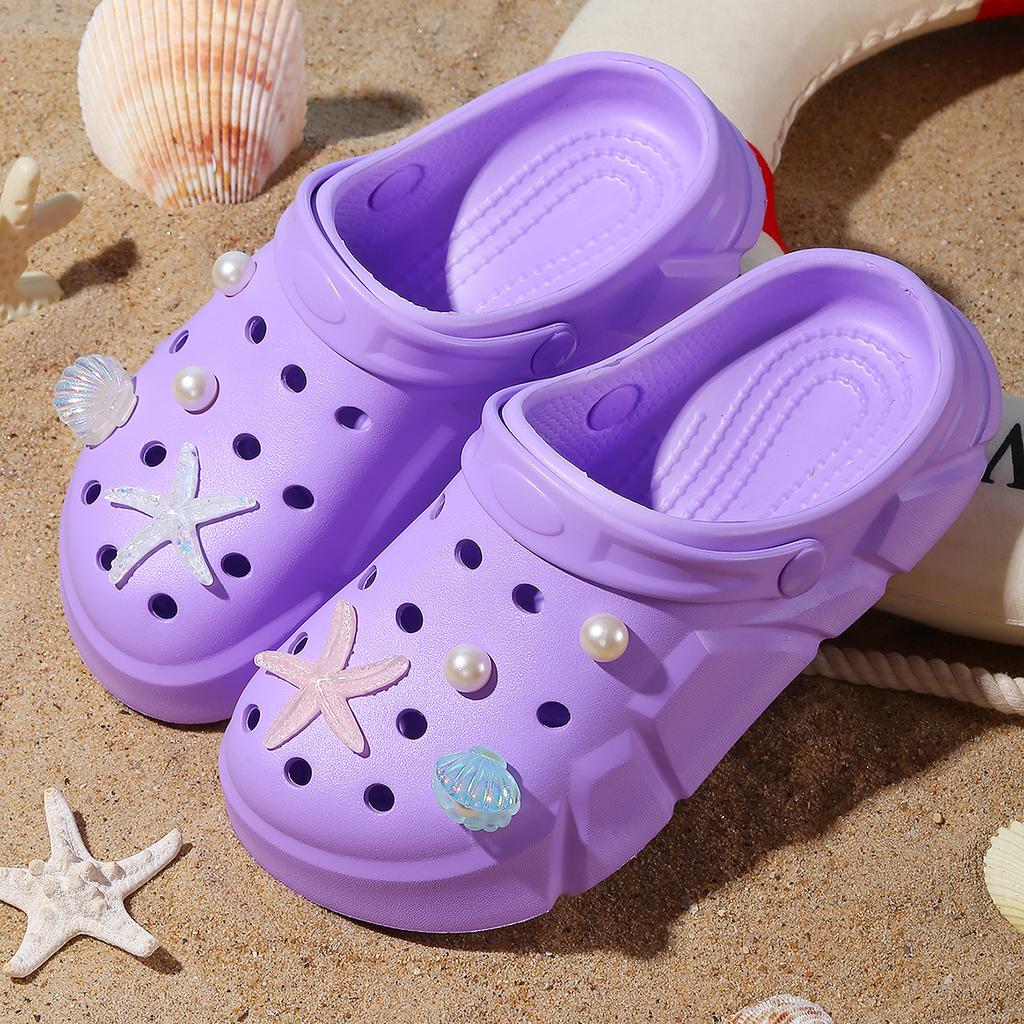 Starfish Seashell Clogs for Girls, Cute Shoes Accessories, Girls DIY Sandals Beach Decoration Outdoor Slippers 3057